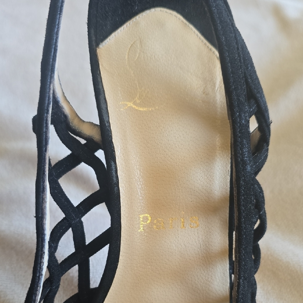 Christian Louboutin Black Lattice Slingback High Heels - Picture 4 of 15
